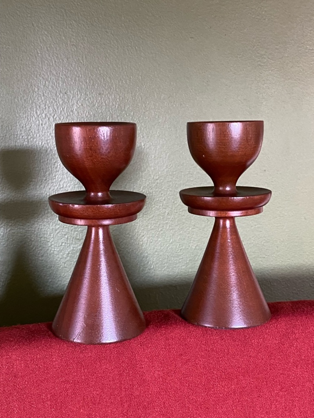 Vintage Mid-Century Modern MCM Turned Wood Candle Holder Pair (Set of 2)